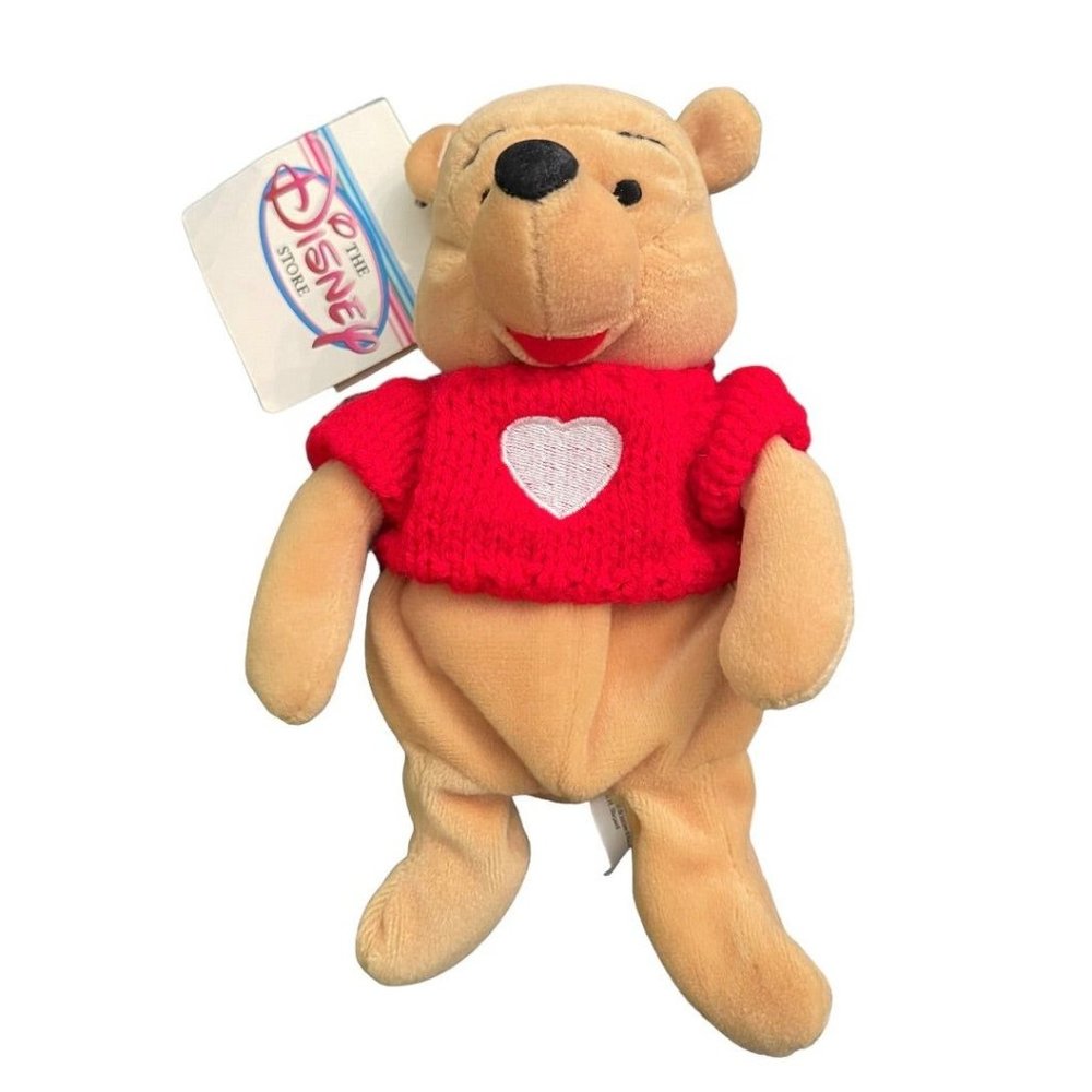 Disney Store Winnie The Pooh 8" Red Sweater Plush Beanbag